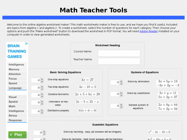 www.mathteachertools.com