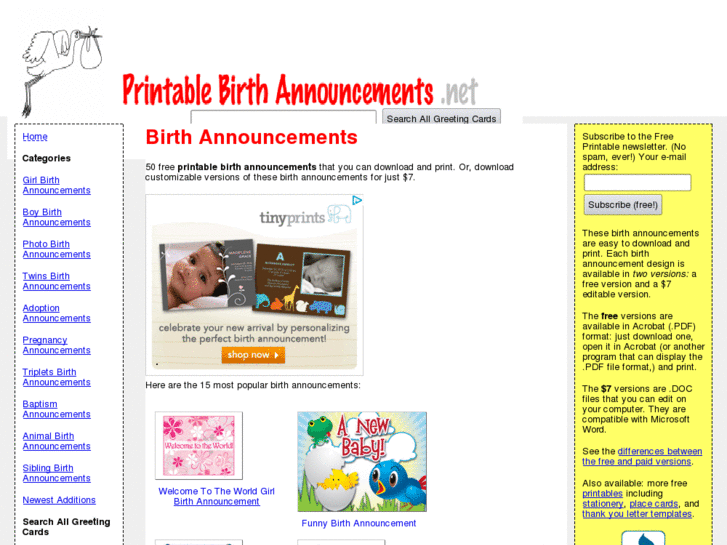 www.printablebirthannouncements.net