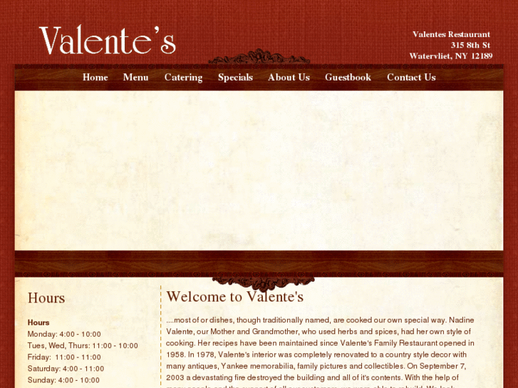 www.valentesrestaurant.com