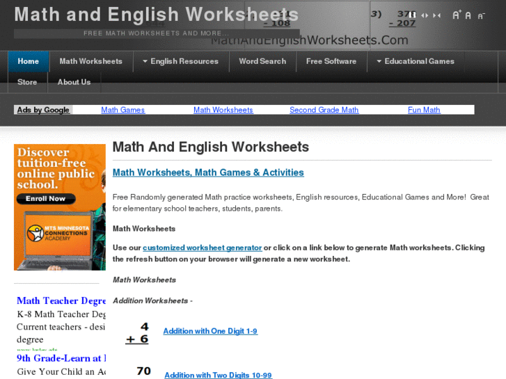 www.mathandenglishworksheets.com