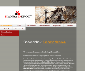 hansadepot.de: Geschenkideen - Geschenkideen & Geschenke finden - Hansa Depot
Geschenkideen und Geschenke rund um das Thema Börse und Finanzen bei Hansa Depot.