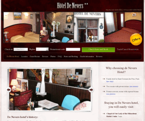 hoteldeneverssaintgermain.net: Hotel De Nevers, Paris, France – OFFICIAL WEBSITE - 2 stars – Saint Germain des Pres-Latin Quarter
 Hotel De Nevers in Paris, 2-star hotel, in Saint Germain des Pres district, near Notre Dame Cathedral, Latin Quarter and Invalides. Charming Hotel.