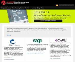 comparemanufacturing.com: Manufacturing Software Comparison (CompareManufacturing.com)
Review and compare over 40 of the leading Manufacturing Software vendors. Download Free Manufacturing Software Vendor Research.