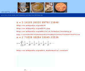 314271.com: 314 271.com pi & e & circles
Math constants pi & e   various formulas, equations and graphs for circular geometry and trig