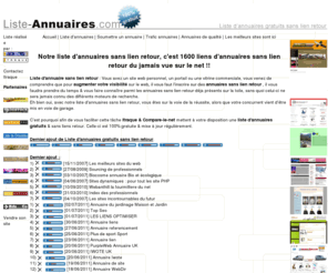 liste-annuaires.com: Liste d'annuaires sans lien retour, Annuaires sans lien retour en temps réél !
Liste d'Annuaires sans lien retour en temps réél. Découvrez la seule liste d'annuaires sans lien retour remise à jour en temps réél, vous pouvez même l'afficher sur votre site