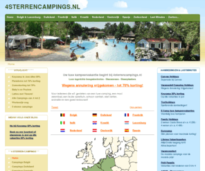 viersterrencampings.com: 4 Sterren Campings, Luxe kamperen, Frankrijk, Italië, Spanje, Oostenrijk, Kroatië, België, Nederland, Luxemburg, Ingericht tent, Mobile home
Alle 4 en 5 Sterren Campings in Europa, incl.aanbieders van Stacaravans, Huurtenten Mobilehomes en Staanplaatsen.